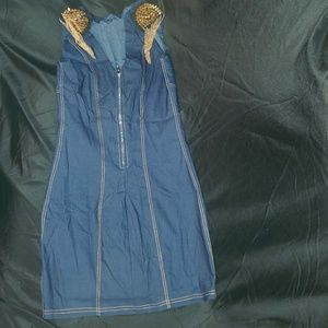 NWOT Gold Spiked Sleeveless Denimn Dress